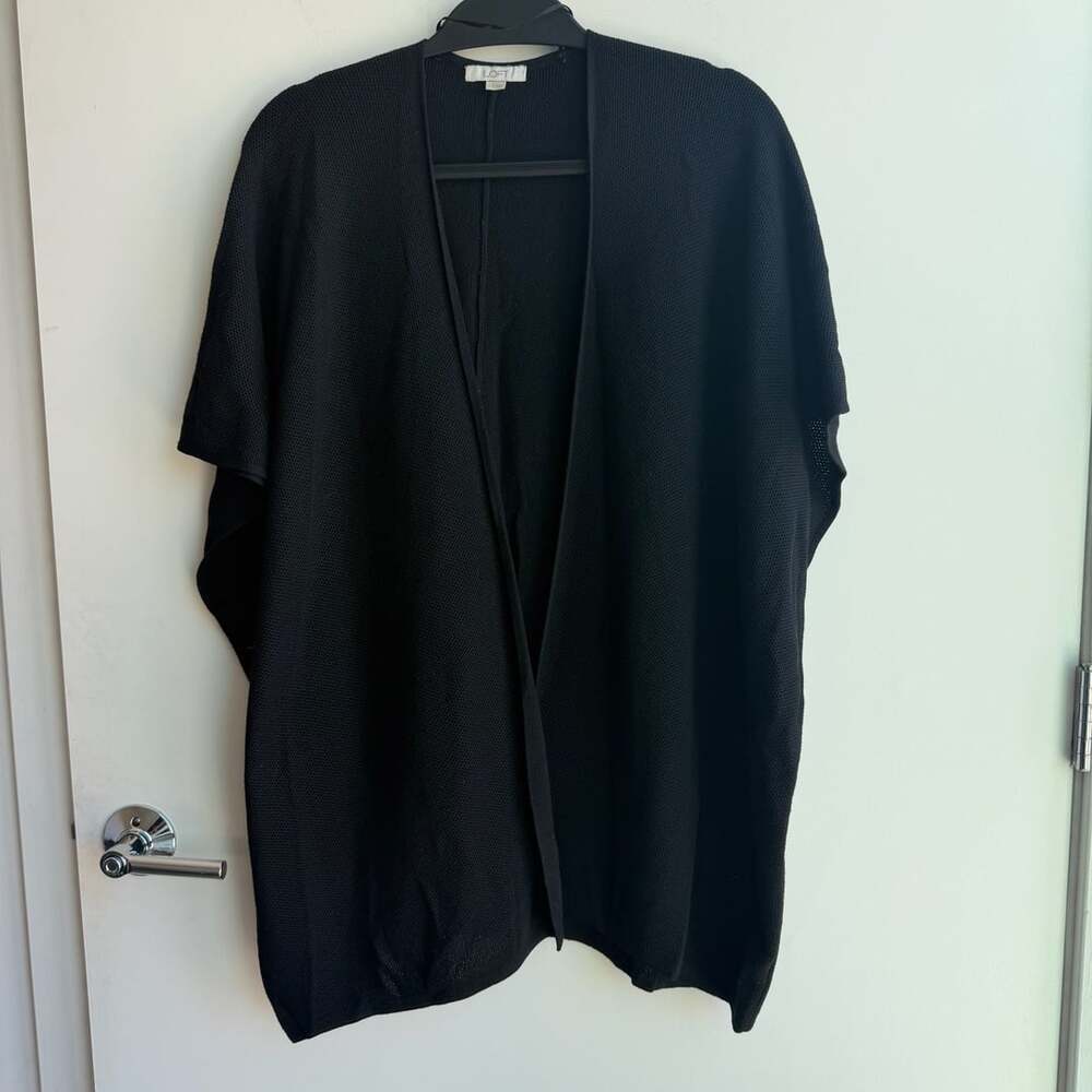 LOFT Open Front Cardigan Size M/L Black Knit Poncho Kimono Layering